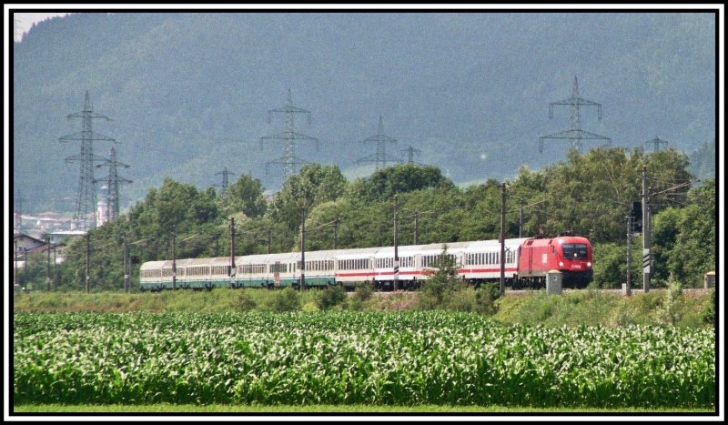 Eine 1116 061 bringt am 17.06.05 bei Stans b.Schwaz den EuroCity 88  Leonardo da Vinci  nach Mnchen Hbf.