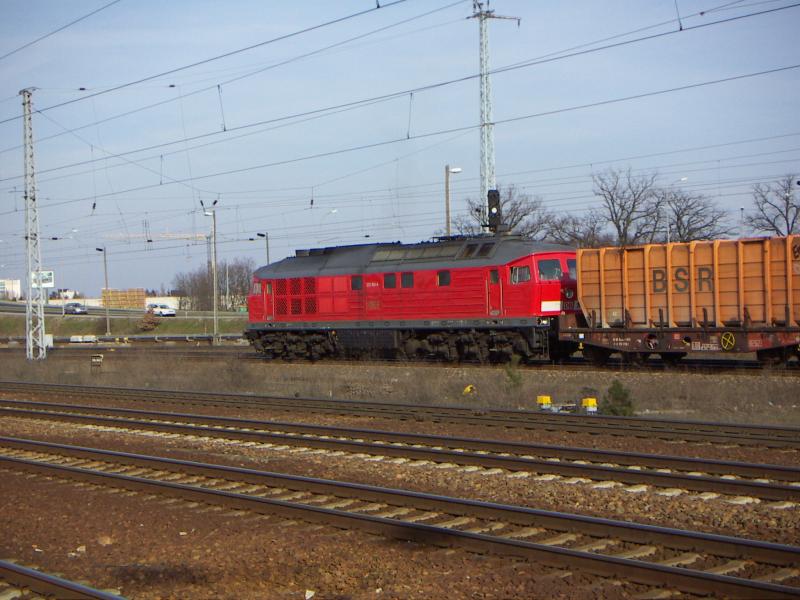 Eine 233 mit dem BSR Mllzug bei der durchfahrt in Berlin Schnefeld Flughafen am 4.4.05