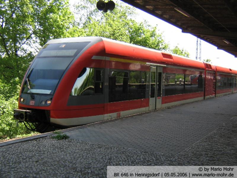 Eine BR 646 fhrt in Hennigsdorf (b. Berlin) gerade aus. Foto: 09.05.06