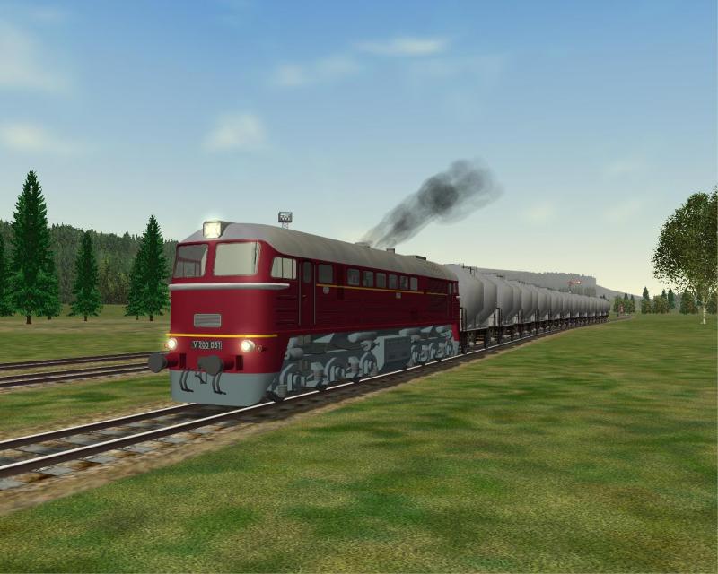 Eine DR BR 200 mit einem Gterzug kurz hinter Leinmach (MSTS Add-Onn German Railroads 3)