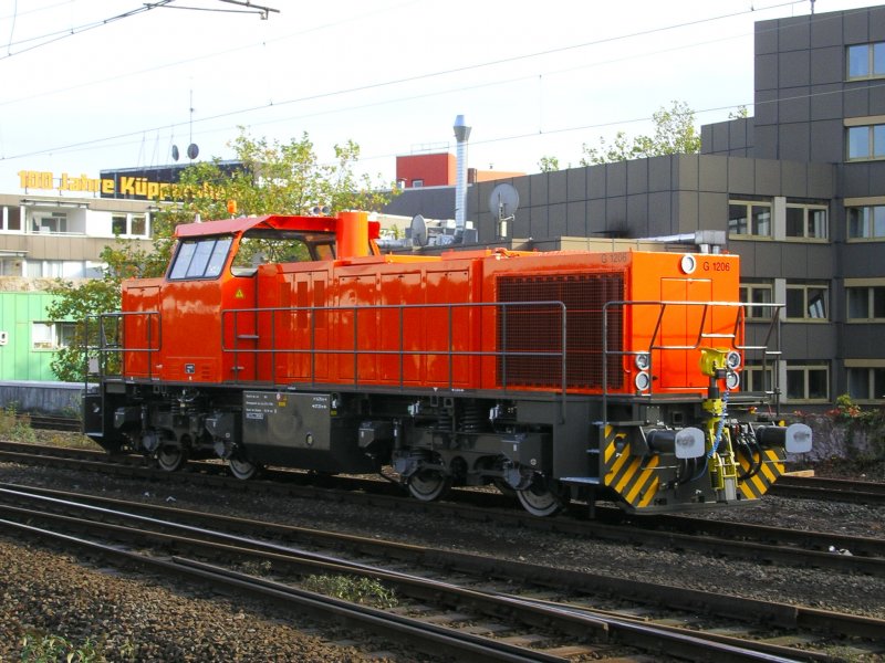 Eine  nigelnagelneue  Vossloh G1206 in Gelsenkirchen Hbf. abgestellt.(02.11.2008)