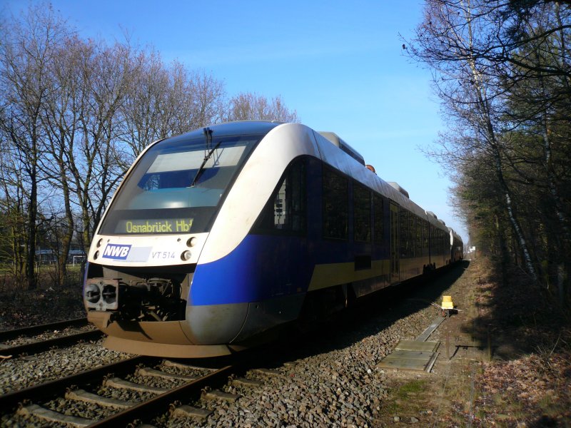 Eine NordWestBahn Lint 41 Doppeltraktion fhrt am 25.1.2009 als NWB 81320 von Wilhelmshaven nach Osnabrck Hbf. Aufgenommen kurz nach der Ausfahrt aus Sandkrug.