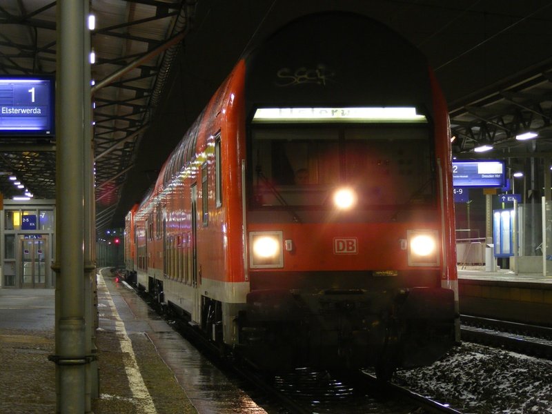 Eine Regionalbahn nach Elsterwerda am 16.2.2009 in Riesa.