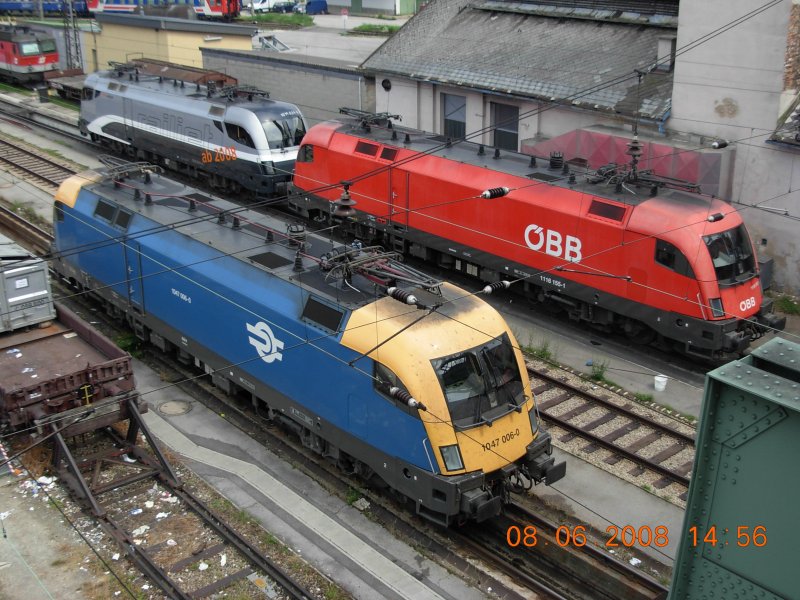 Eine beraus interessante Kombination dreier Taurus-Lokomotiven ergab sich am 8.6.2008 in der Traktion Wien West.