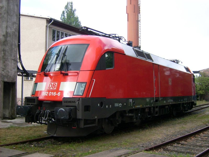 Eine wirkliche berraschung war 182 016. Angekndigt war eigentlich eine Lok der BR 145 aber ein Taurus ist natrlich viel besser! Fotografiert am 23.08.08 auf dem Bahnbetriebswerksfest in Wittenberg. Laut Anschriften hat sie erst einen Tag zuvor ihre Fristen bekommen.