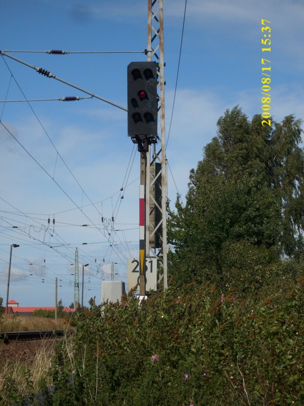 Eines das tglich am meisten genutzte Lichtsignal in Bergen/Rgen.
Das Einfahrsignal  A  aus Richtung Stralsund kommend.