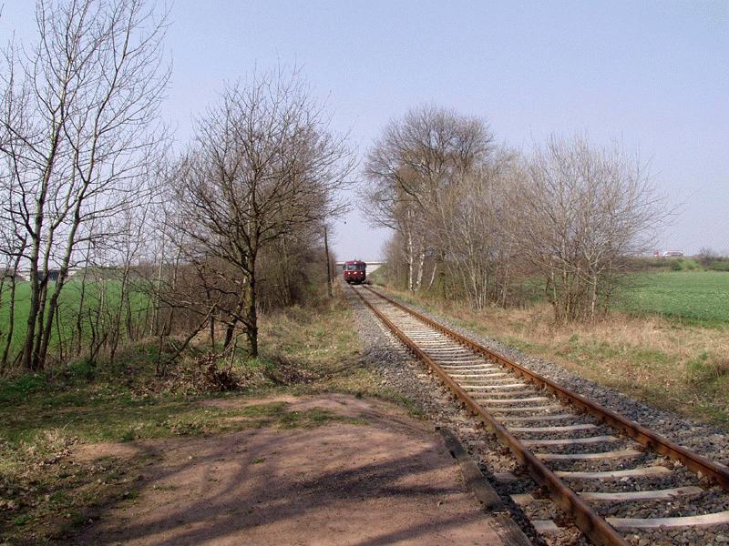 Einfahrt in den Bedarfshaltepunkt Dessau-Adria.
