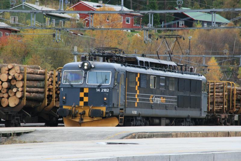 El 14.2182 steht mit einem Containerzug zum Personalwechsel in Dombs; 30.09.2009