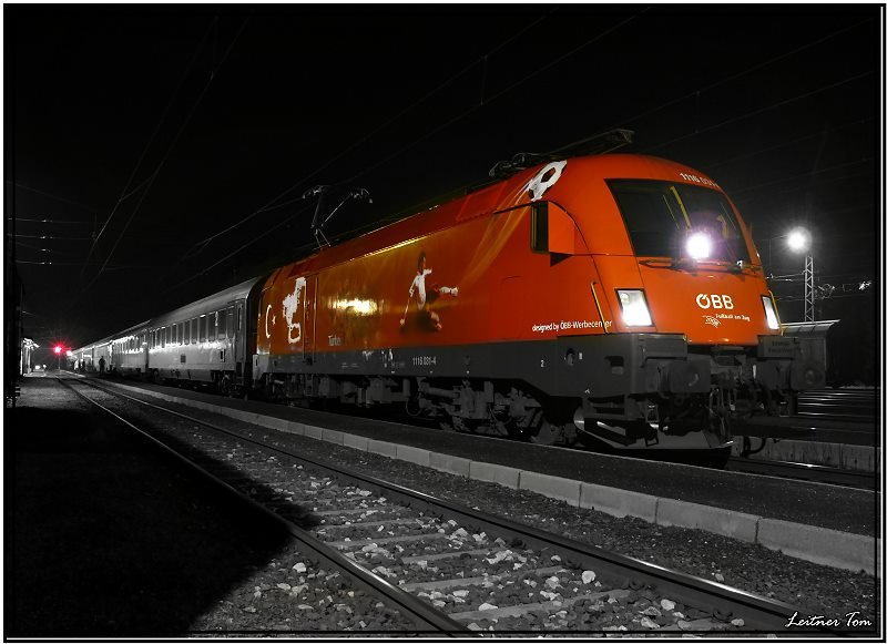 EM-Lok 1116 031 Trkei fhrt mit IC 632 Lakeside Park von Villach nach Wien Sd.
Zeltweg 8.3.2008