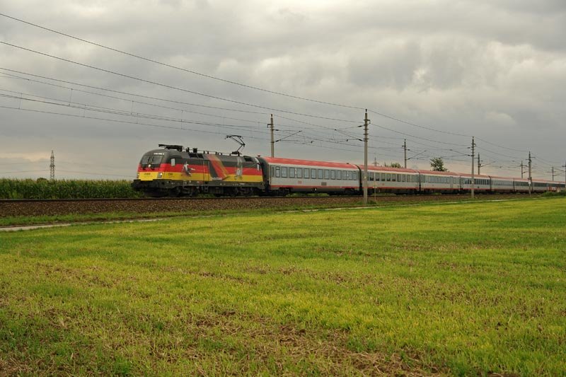 EM-Lok Deutschland 1116 036-3 bringt den OIC543 von Salzburg nach Wien, bei Oftering (22.07.2008)