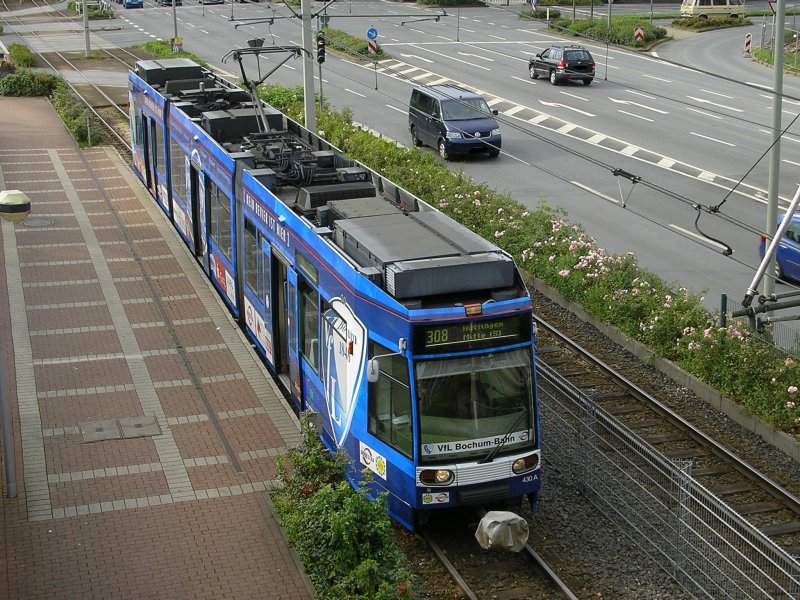 Endstation f�r die Linie 308  Vfl Bochum Bahn  Wagen 430A/B, 
von Bochum Gerthe nach Hattingen Mitte  S ,in 5 Minuten geht es wieder zur�ck nach BO Gerthe.(25.08.2008)