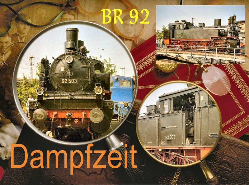 Erinnerungen an die Dampfzeit. Montage mit der Baureihe 92, Aufnahmen in Dresden-Akltstadt um 2004