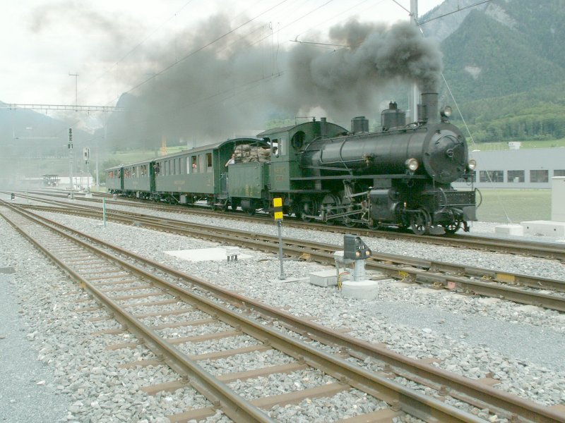 Erffnungsfest Bahnhof Chur,Dampfzug Pendelfahrten zwischen Chur und Untervaz mit G 4/5 Nr.107  Albula ,hier bei der Ausfahrt in Untervaz.24.05.08
