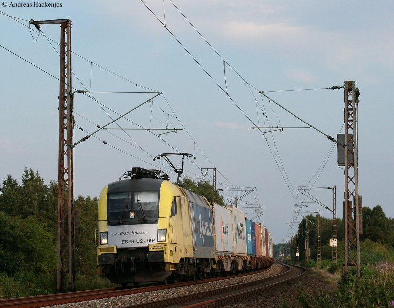 ES 64 U2 004 mit einem Containerzug bei Loxstedt 20.8.0