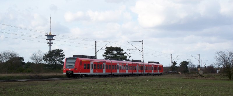 ET 425 754 als RB 2 von Mannheim nach Karlsruhe kurz nach dem Haltepunkt Wiesental. Nchster Halt des Zuges ist Graben-Neudorf. Aufgenommen am 01.03.08.