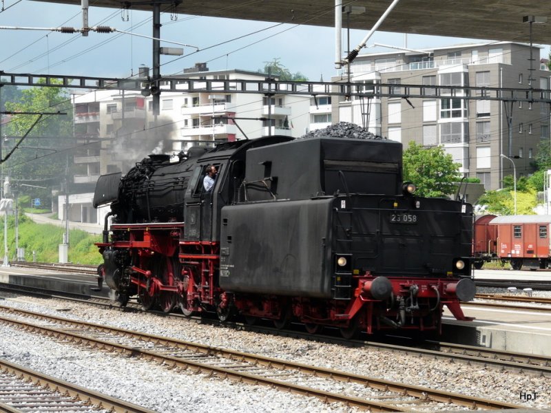Eurovapor - Dampflok 23 058 bei Rangierfahrt im Bahnhofsareal von St.Gallen-St.Fieden am 21.06.2009