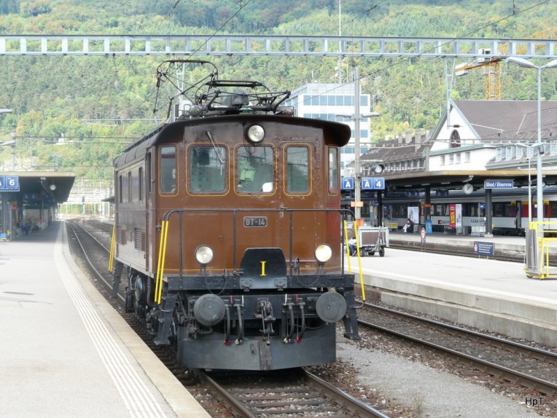 Eurovapor - Lok Be 4/4  14 bei Rangierfahrt im Bahnhof Biel/Bienne am 29.08.2009