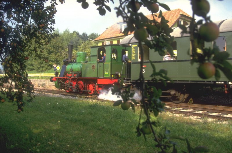 Eurovapor,Zug der Kandertalbahn  Chanderli  mit T3 Nr.30 bei Wollbach (Archiv P.Walter)