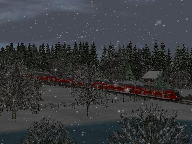 Fast so leise wie der fallende Schnee rollt der RE durch die Winternacht!
Mit EEP 2.43 erstellt, und mit EEP 5.0 geffnet...