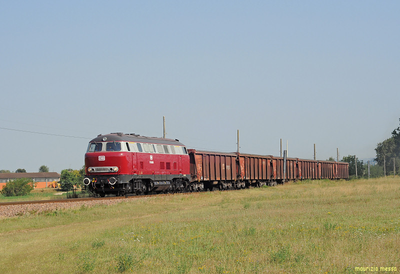 FER/ACT 1900 008 (ex DB V160 001 / 216 001) exceptionally hauling a freight train between Dinazzano and Reggio Emilia, here near Bosco on the 29th of July in 2009