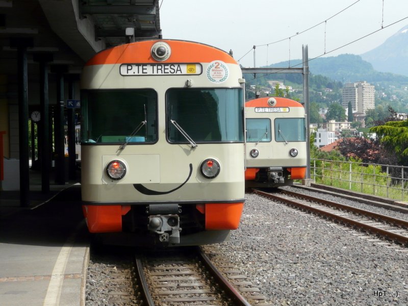 FLP - Im Lugano sind die Triebwagen Be 4/12 25 (Regio nach Ponte Tresa) und der Be 4/12 21 als Reserve abgestellt am 13.05.2009