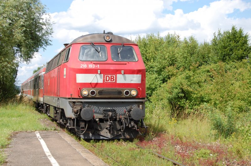 Fotografiert die 218 auf der Teckbahn, so lange sie dort noch fahren! Am 16. Juni 2009 konnte ich 218 193-1 mit RB 13963 bei der Einfahrt in Dettingen festhalten.
