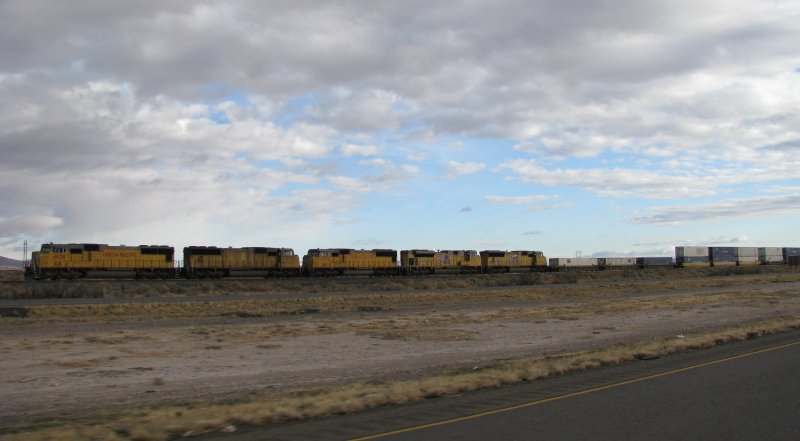 Fnf Union Pacific Loks sind mit einem Gterzug am 7.1.2008 im US Bundesstaat New Mexico unterwegs.
