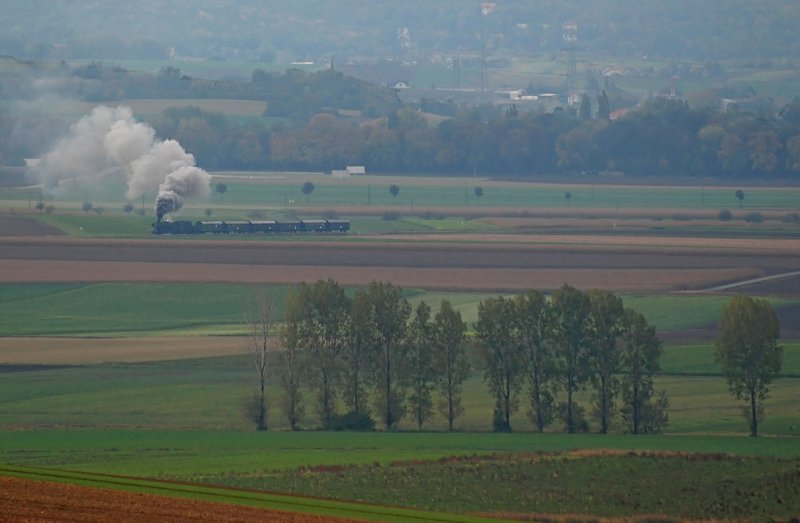 Full steam ahead im Weinviertel. BR 52.4984  Eberhard  nimmt soeben den Mollmannsdorfer Berg in Angriff. Die Aufnahme entstand am 11.10.2009.