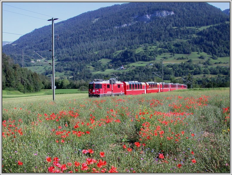 Ge 4/4 II 613  Domat/Ems  mit BerninaExpress bei Bonaduz. (20.06.2007)