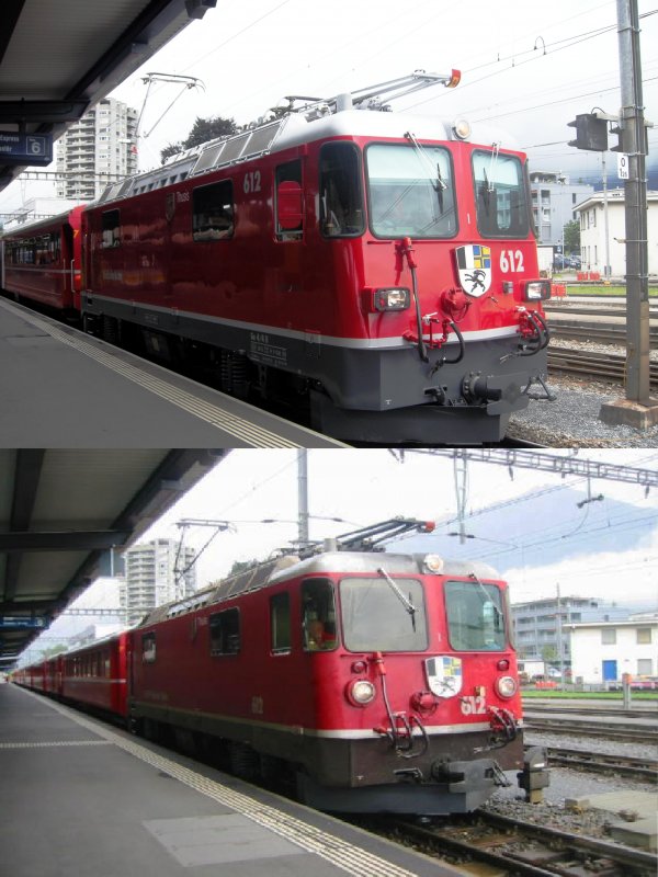 Ge4/4ll 612 vor(29.8.07)und nach(7.6.08)dem Umbau in Landquart.