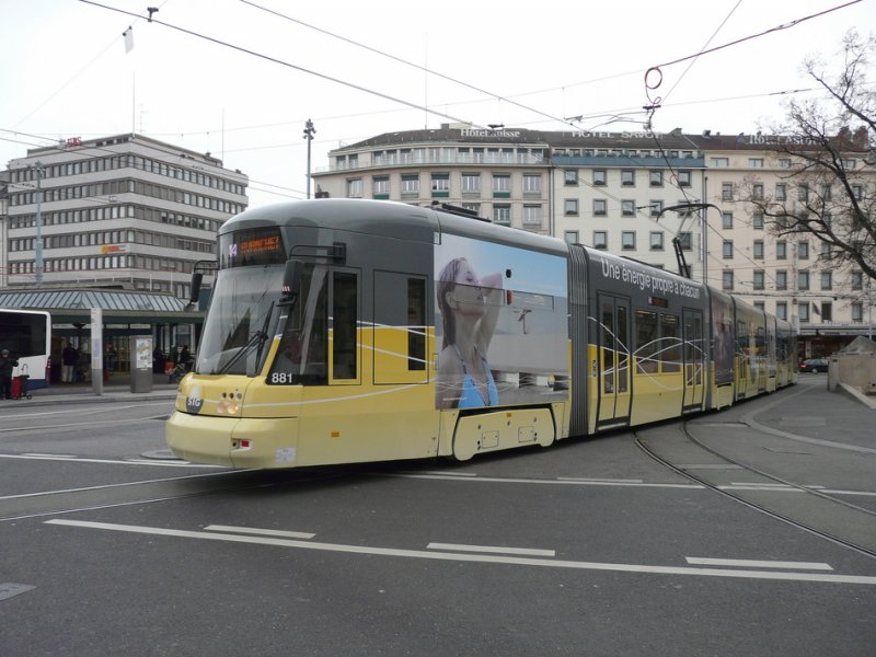 Genf - Tram Be 6/8 881 unterwegs in Genf am 03.01.2009