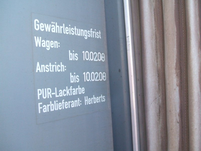 Gewhrleistung fr Farbe des ICE 3 Wagen 403 261-1.(01.12.2007)