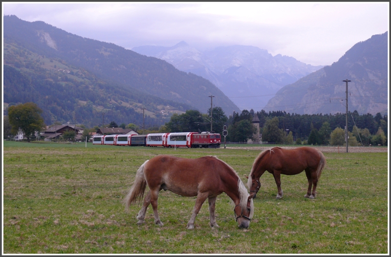GlacierExpress 902 mit Ge 4/4 I 609  Linard  nach Davos Platz bei Cazis. (08.10.2009)