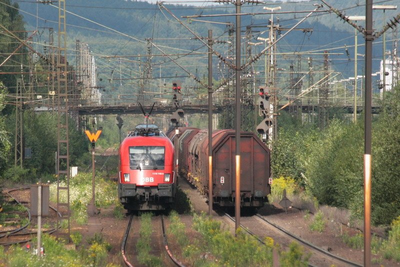 Gleich wird die 1116 mit ihrem Gterzug durch Regensburg fahren. 05.08.2008