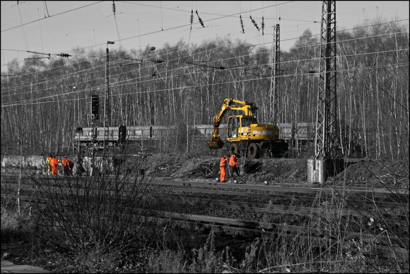 Gleis(Bschungs)arbeiten am 13.01.08 bei Bochum-Ehrenfeld.