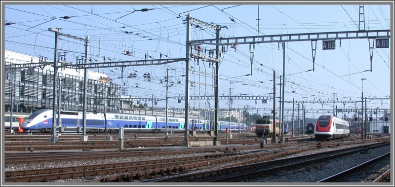 Gleisvorfeld von Genve-Cornavin mit TGV Duplex einer BB7200 und einem ICN. (05.06.2007)