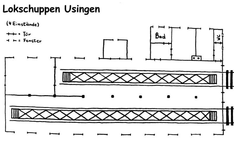 Grundri-Skizze des Lokschuppens Usingen (Stand 1. Hlfte der 1980iger Jahre)