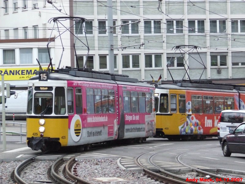 GT-4 425 und 403 kommen am Olgaeck um die Kurve um in Richtung Ruhbank ihre letzten Kilometer zu fahren. (04.12.2007)