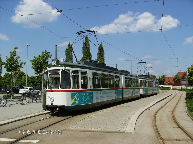 GT4-Tw 415 und 463 auf Linie 3 nach Stadtbergen Hst Inninger Strae