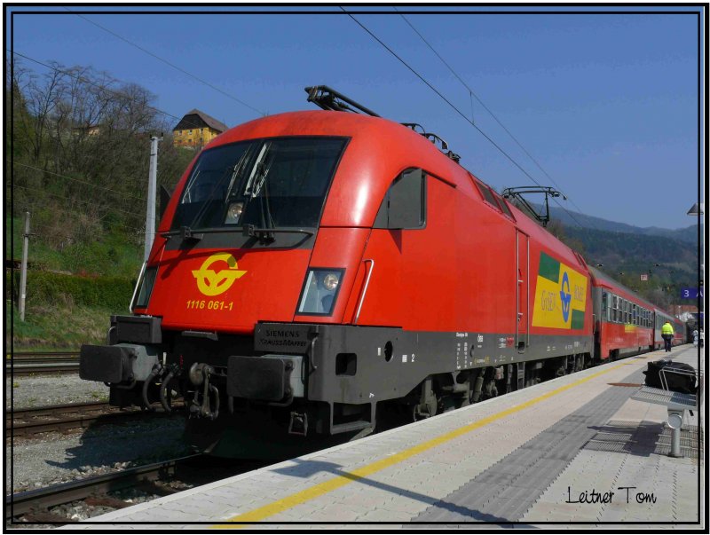 GySEV Taurus 1116 061-1 Bahnhof Leoben am 13.04.2007
