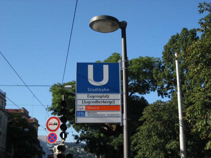 Haltestelle Stuttgart Eugensplatz Jugendherberge. (24. August 2008)