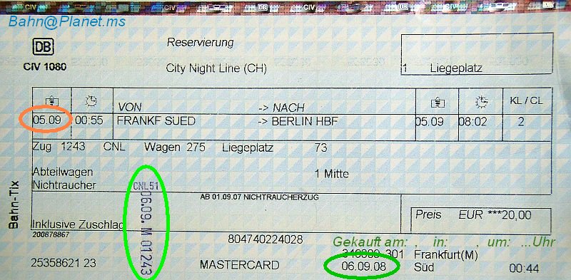 Heute schon Zeitreisen mit der DB!: in Frankfurt/M. kann man auch in (der) Zukunft f�r die Vergangenheit reservieren (Kauf am 6.9.2008 f�r einen Platz im Zug des Vortages; P.S.: wurde trotzdem mitgenommen).