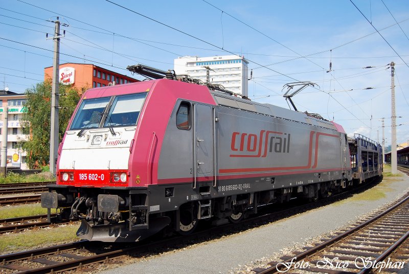 Hier ist 185 602-0 der Crossrail im Salzburger Hbf. zu sehen (sterreichurlaub 17.08.09)