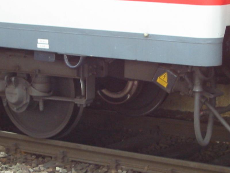 Hier sieht man die Bremsscheibe eines moderniesierten Flachwagens.