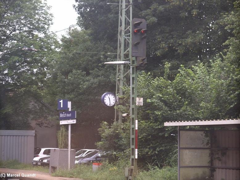 Hier siehz man das Ausfahrsignal P 301 im Bahnhof Mersch.