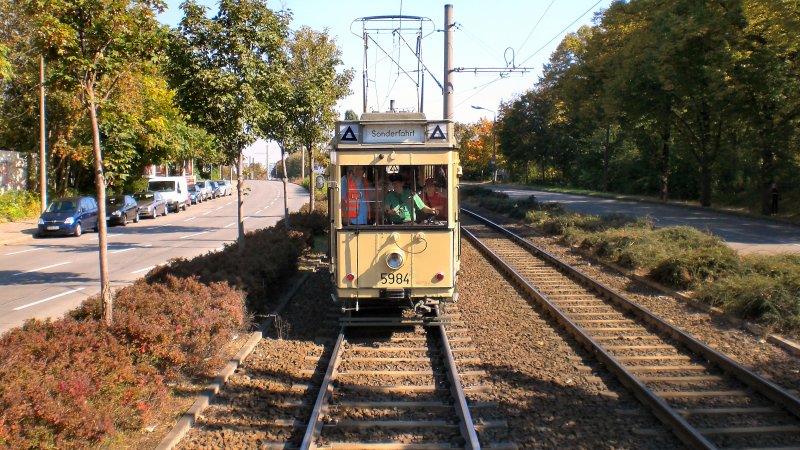 Hist. Strassenbahntriebwagen 5984 auf Sonderfahrt nach Falkenberg am 23. 9. 2007