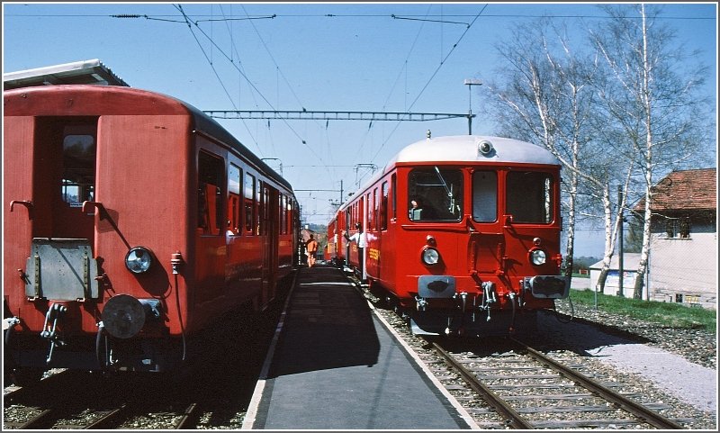 Hochbetrieb in Heiden. An seinem Pensionierungstag durfte mein Vater noch den neuen Bt der RHB nach Heiden steuern. (Archiv 05/87)