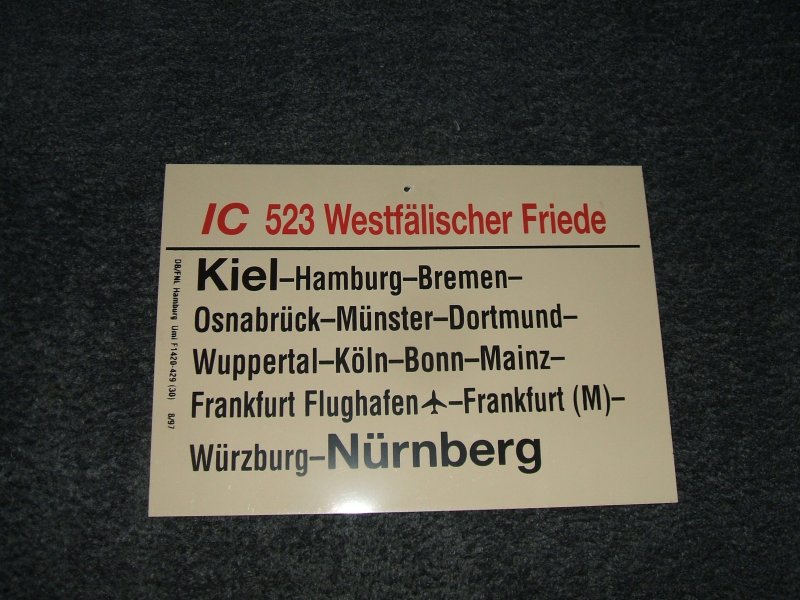 IC 523  Westflischer Friede  von Kiel nach Nrnberg.