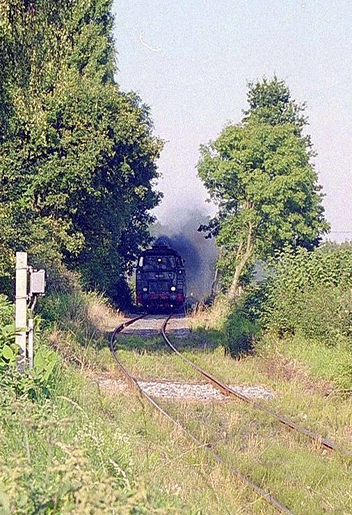 Im Probsteigerhagener-Land ist die 86 457 auf der leichten Steigung nach Sch�nkirchen/Richtung Kiel unterwegs.

Sommer 2000