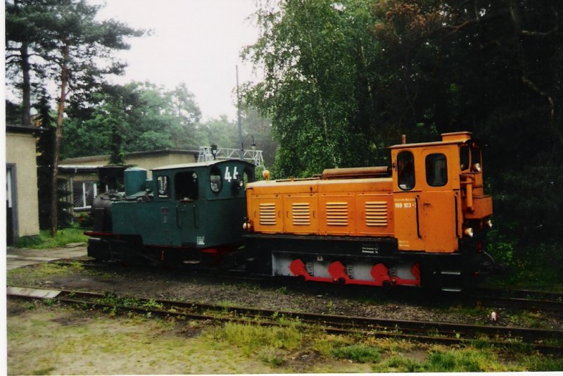 Im Sptsommer 2004 stnaden die Lok Lowa und eine Diesellok vor dem Betriebswerk
